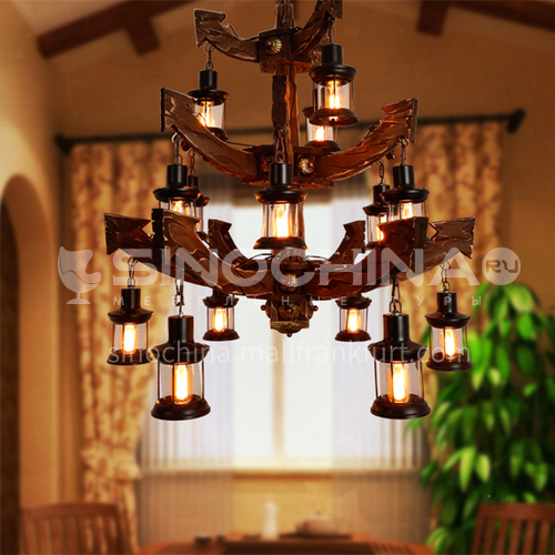 American country wood chandelier, high ceiling living room lamp, hollow building, middle building, villa, duplex staircase, industrial style large chandelier WYN-艺戈